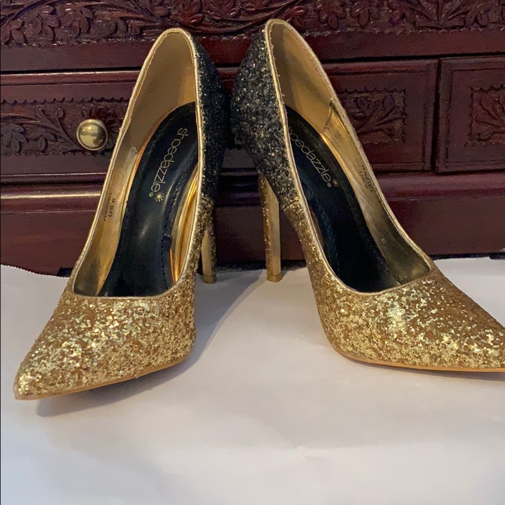 Glitter Gold and Black Pumps